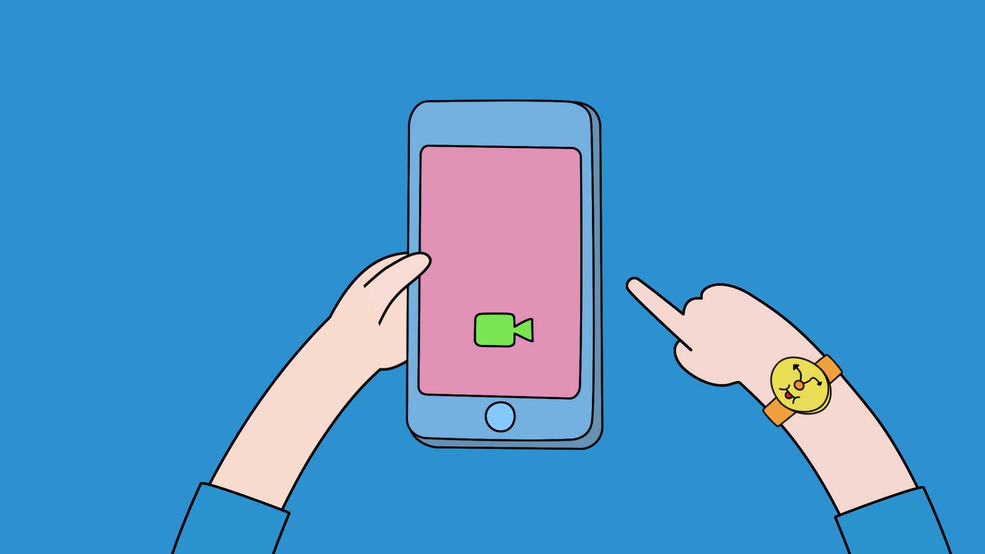 2D animated of hands holding a phone