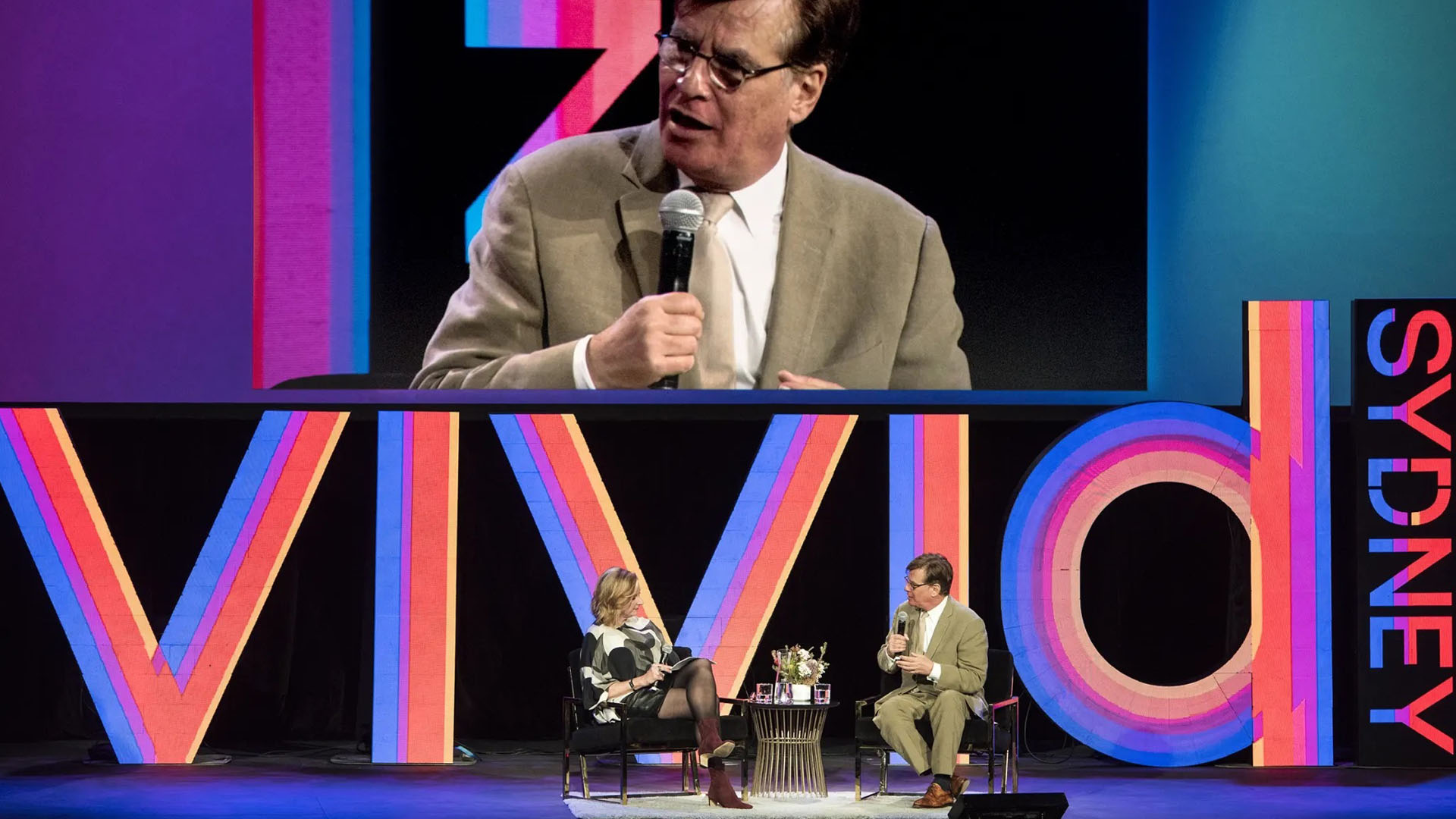 Aaron Sorkin on stage in the Vivid Ideas talk