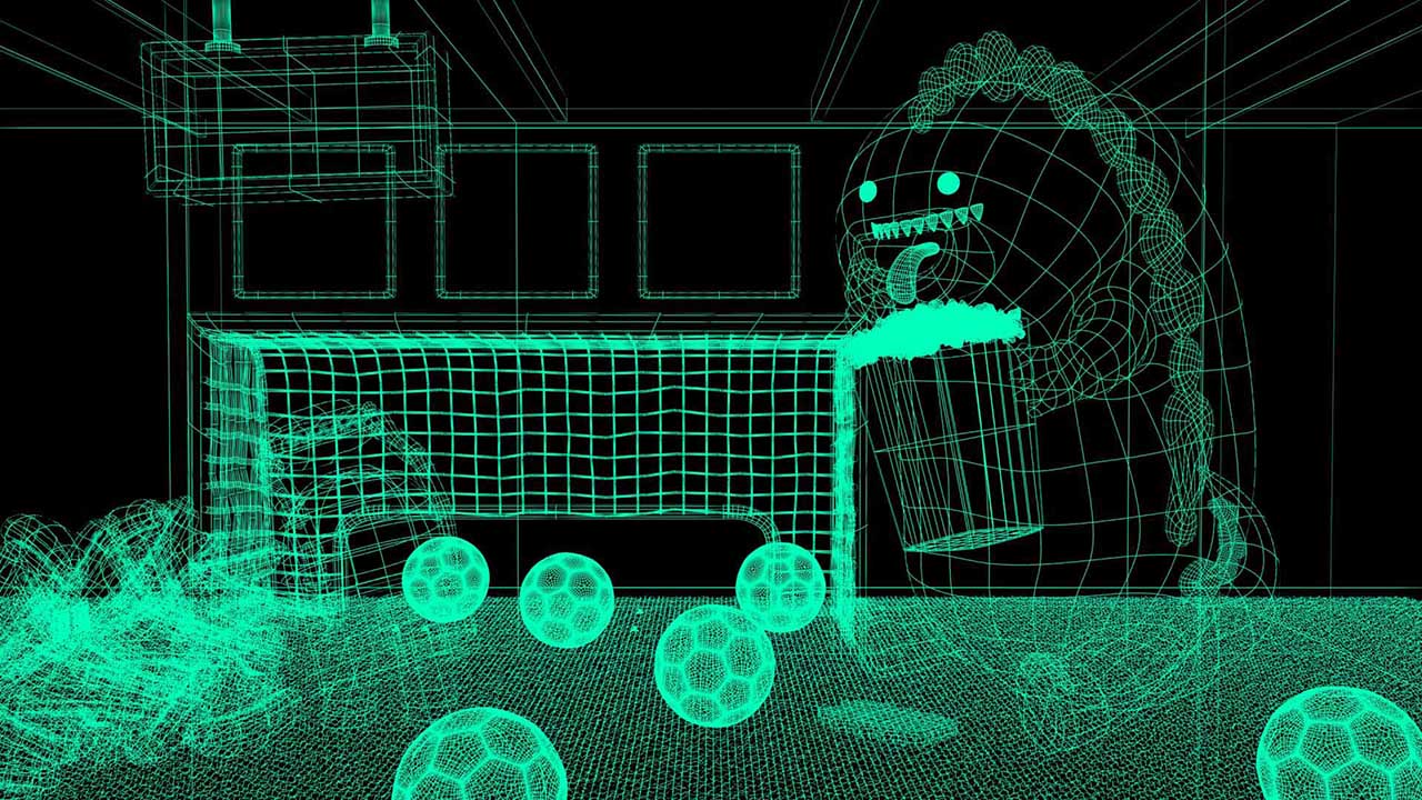 A wireframe of a scene being developed in 3D