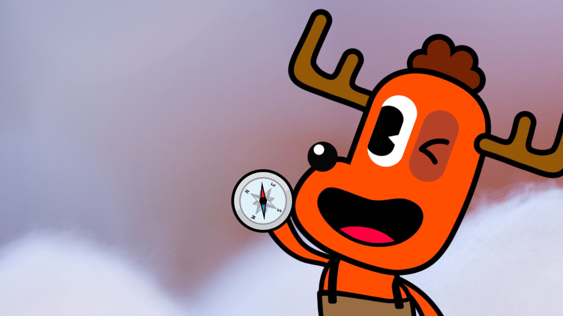 An animated moose character looking at his compass.