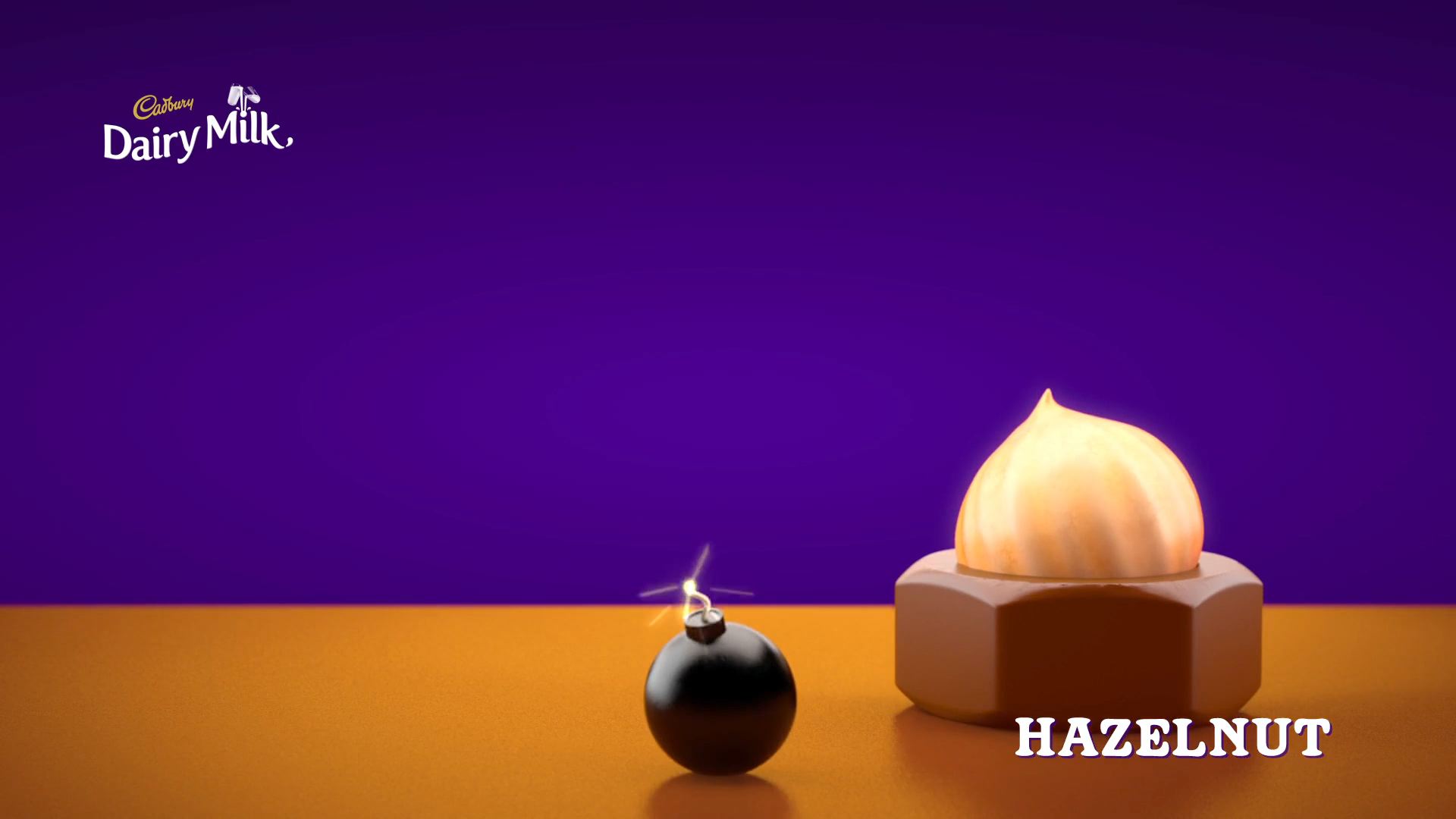 3D animated hazelnut chocolate next to a bomb